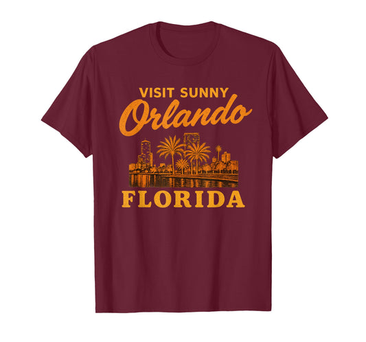 Visit Sunny Orlando Florida Vintage Skyline Souvenir T-Shirt