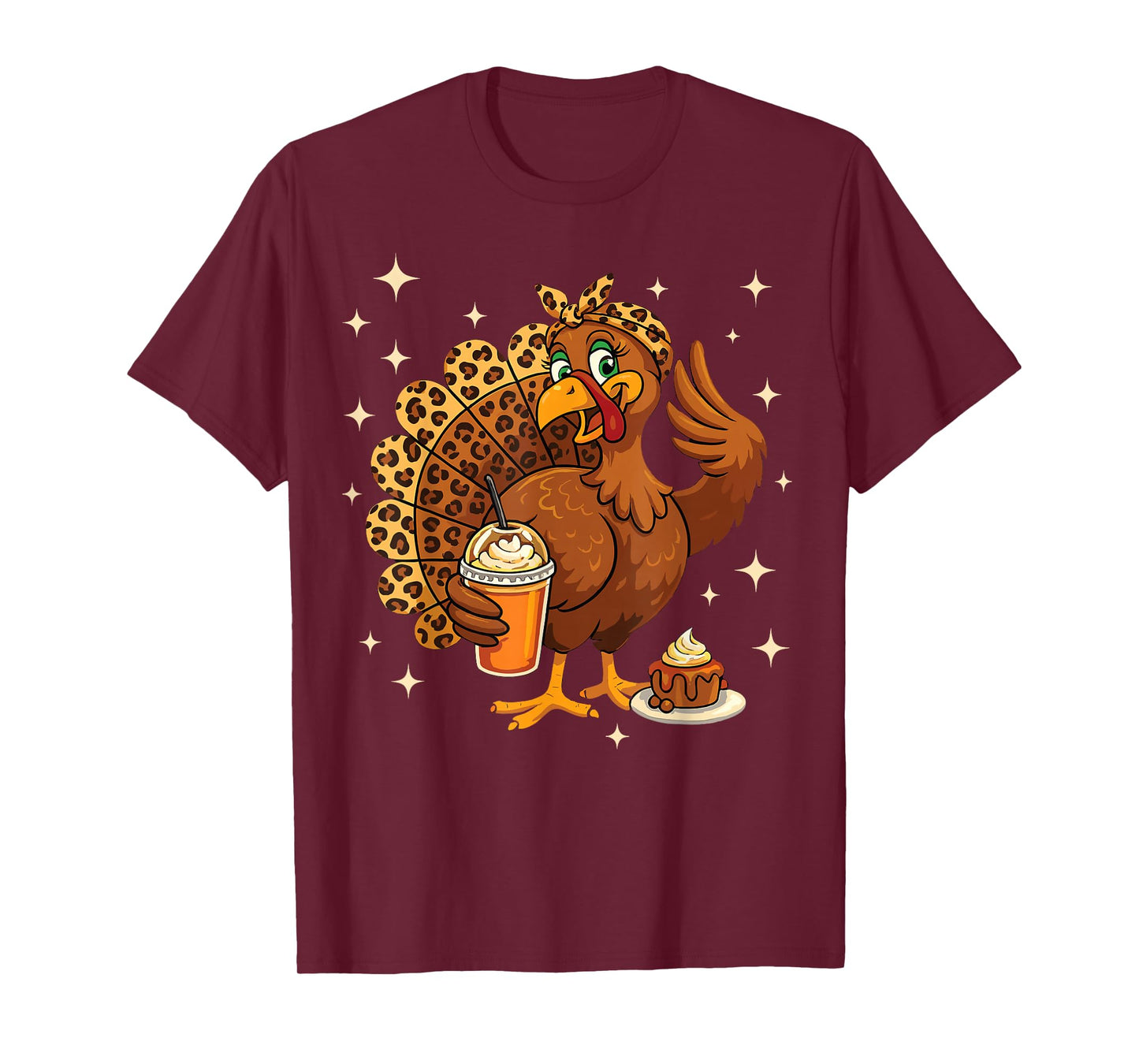 Funny Turkey Drinking Coffee Fall Thanksgiving Costume Women T-Shirt