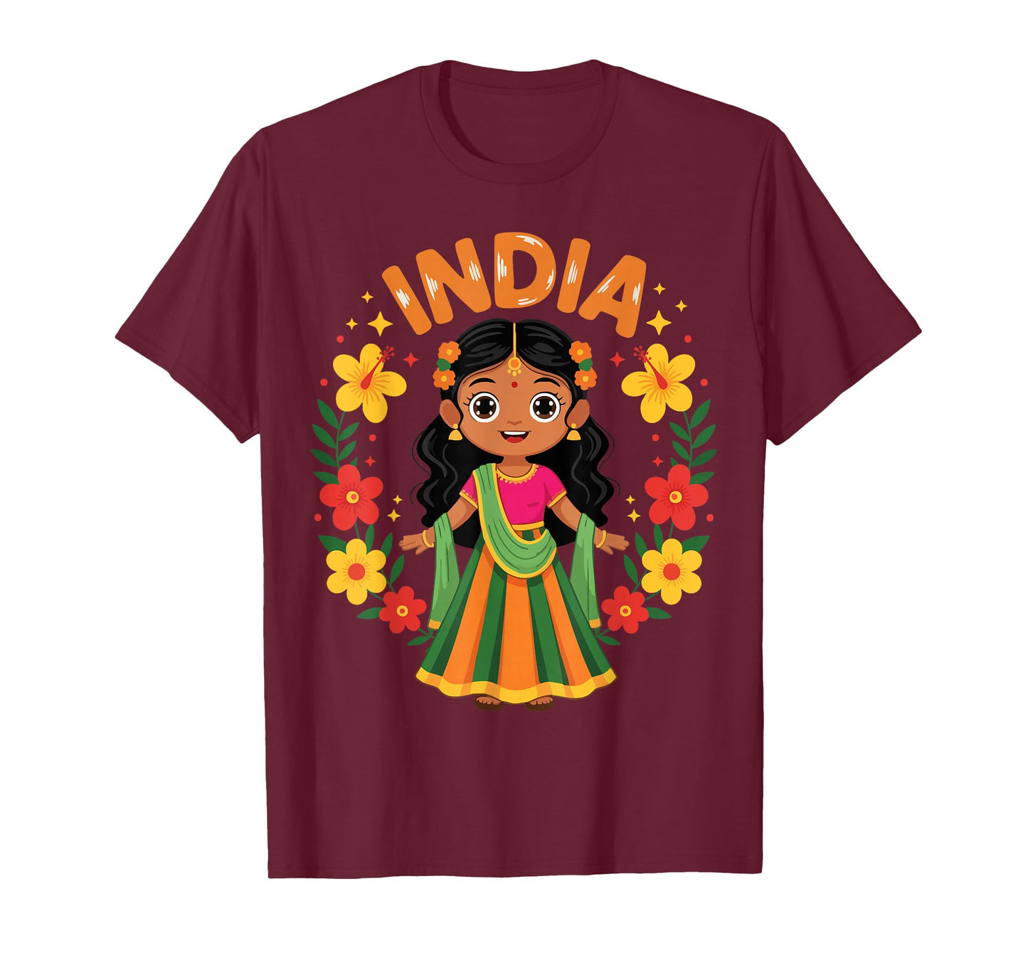India Indian Girl Traditional Dress Heritage Flowers T-Shirt