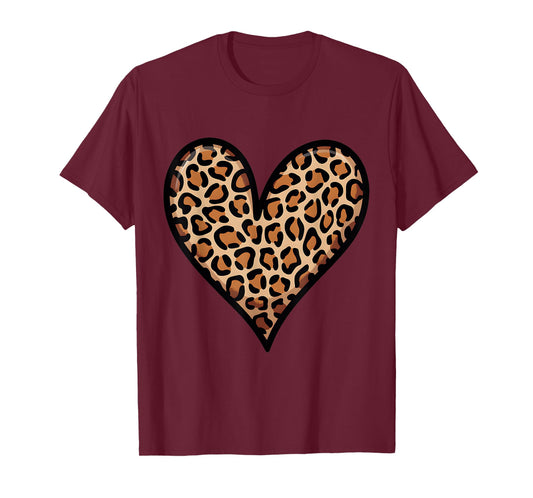 Love Cheetah Leopard Print Heart Valentines for Girls Women T-Shirt