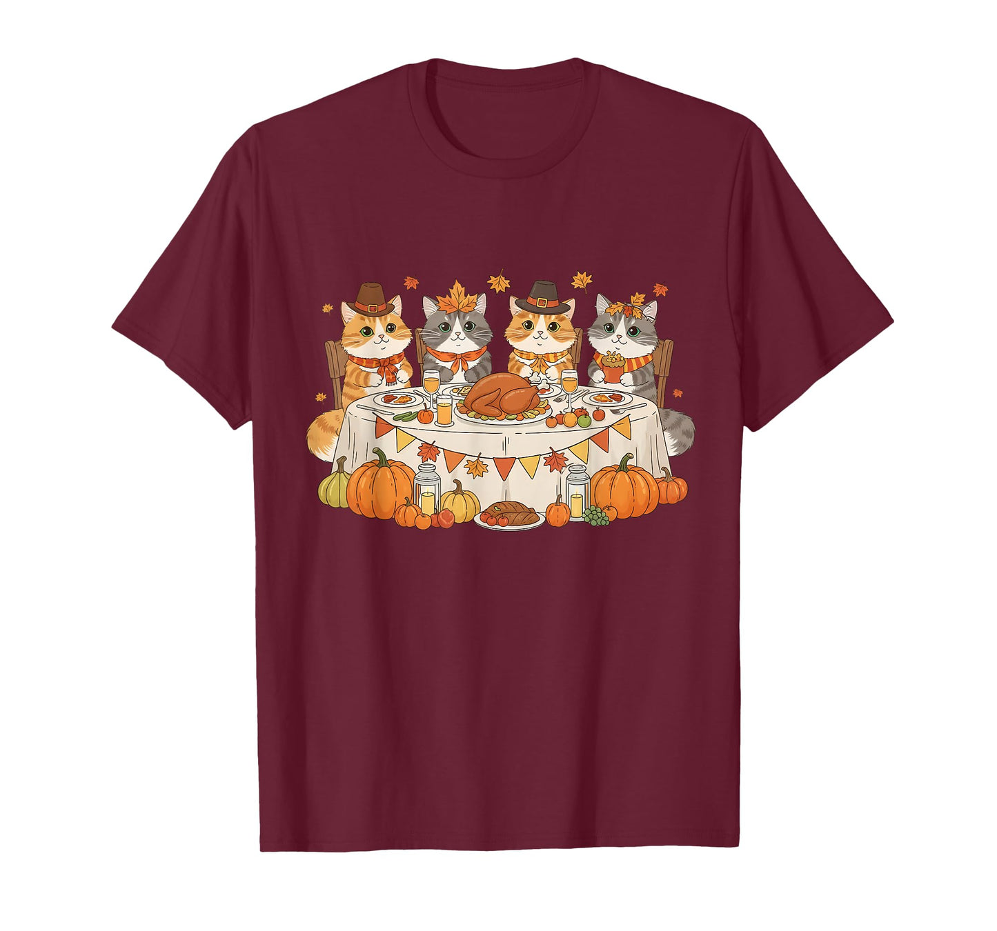 Funny Thanksgiving Cats Dinner Feast Vintage Fall Cat Lovers T-Shirt