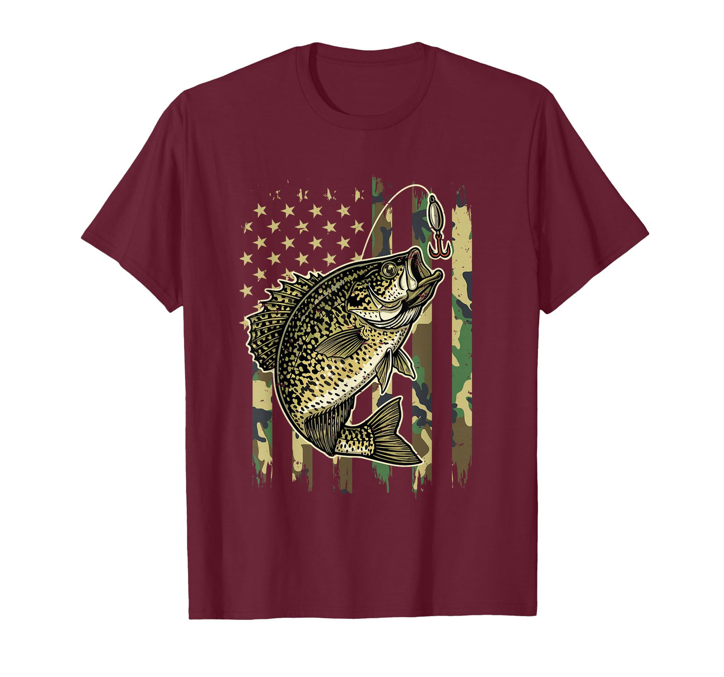 Vintage Crappie Fishing Camo American Flag Fisherman T-Shirt