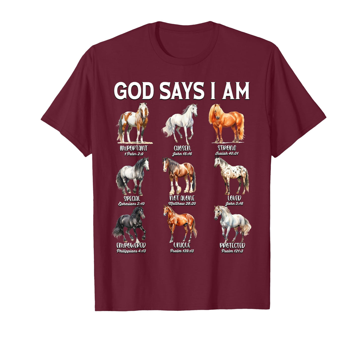 God Says I Am Horse Christian Girl Teen Boy Bible Verse T-Shirt