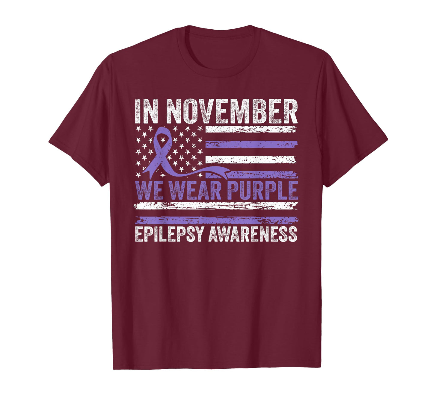 in November We Wear Purple Epilepsy Awareness American Flag T-Shirt