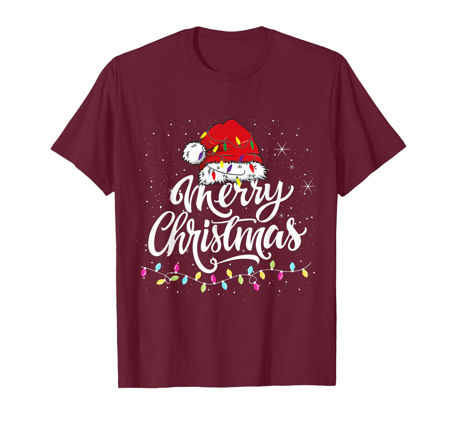 Merry Christmas Lights Santa Hat Xmas Family Matching Pajama T-Shirt