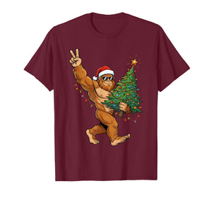 Sasquatch Christmas Tree Lights Shirt Funny Xmas Boys Men T-Shirt