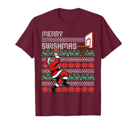 Christmas Santa Basketball Merry Swishmas Xmas Men Boys Kids T-Shirt
