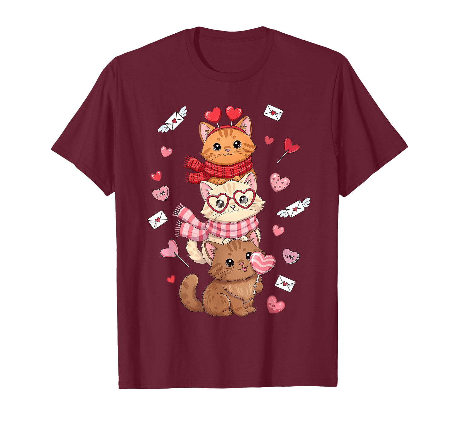 Valentine Cute Cats Lover Hearts Love Letters Girls Kids T-Shirt