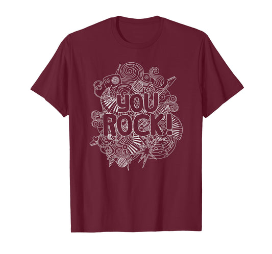 You Rock Music-Themed Coloring Page Style White Line Art T-Shirt