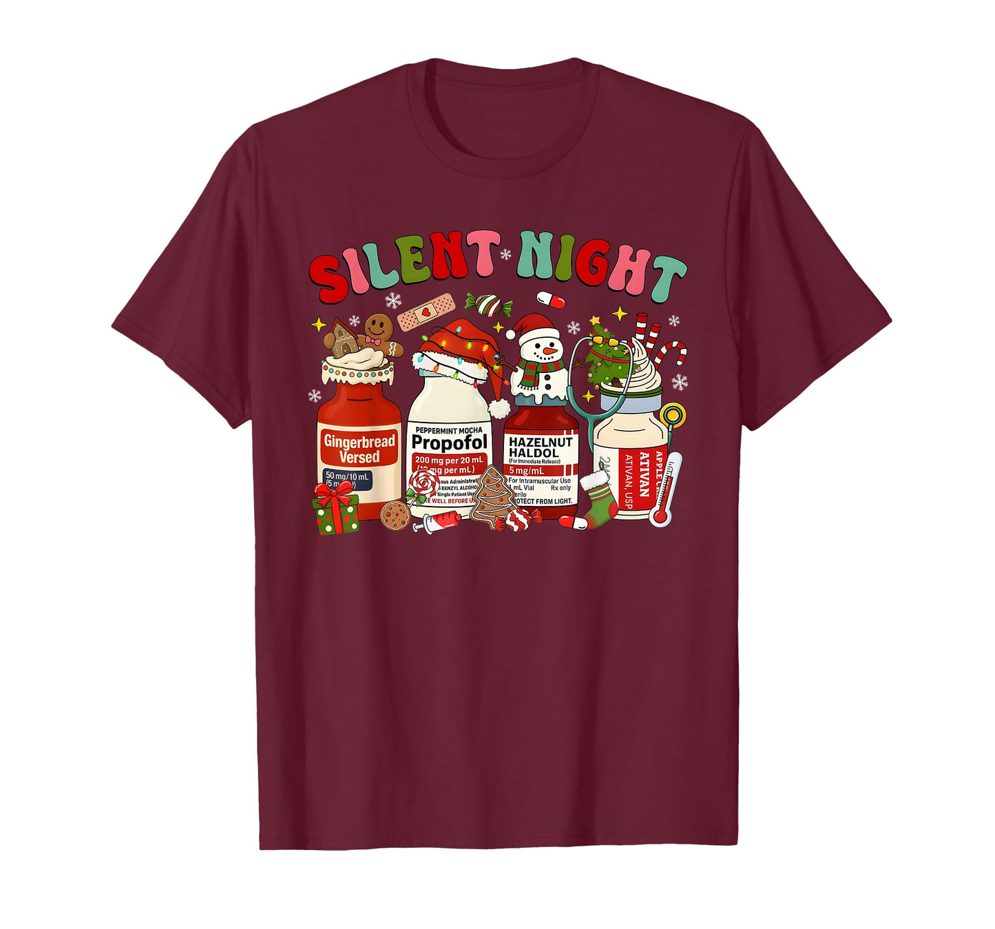 Xmas Nurses Funny Silent Night Christmas ICU Nurse Propofol T-Shirt