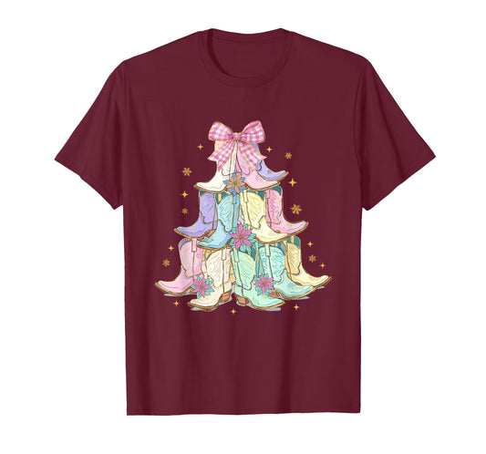 Coquette Christmas Tree Cowgirl Cowboy Boots Western Xmas T-Shirt
