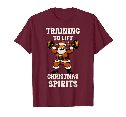 Training to Lift Christmas Spirits Funny Santa Gym Holiday T-Shirt