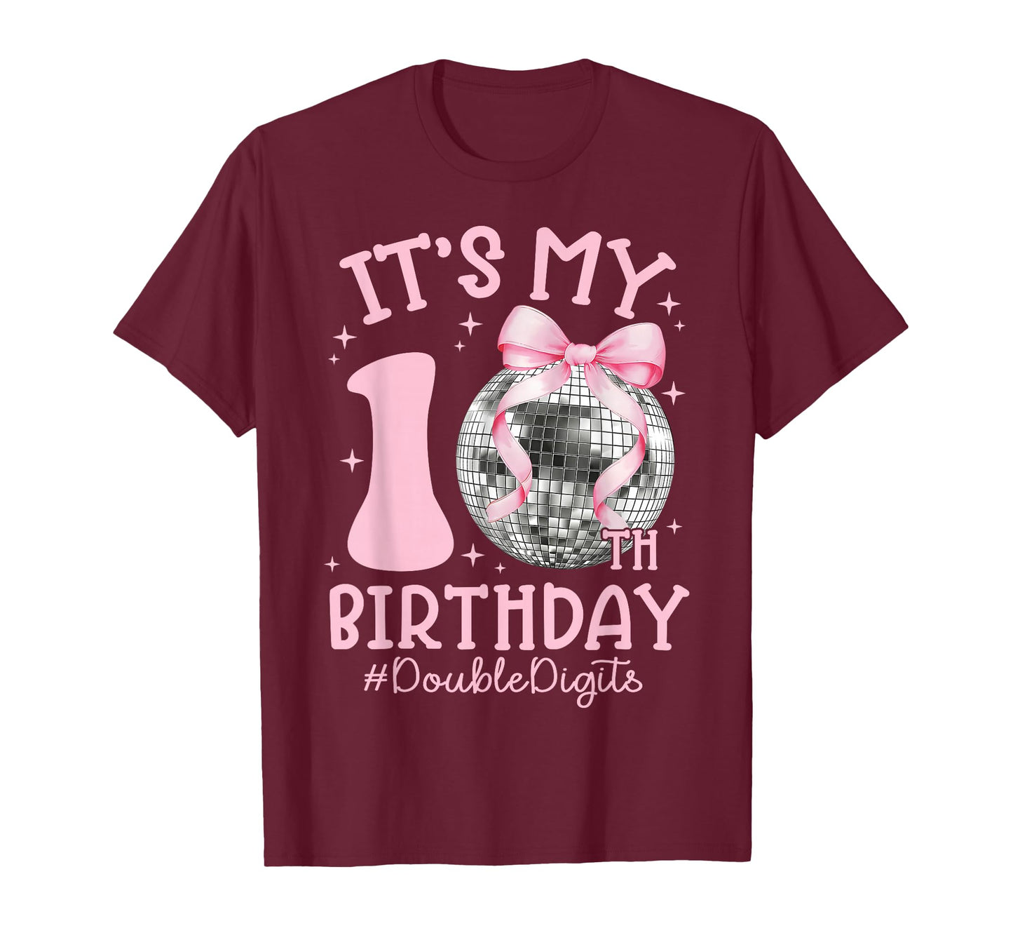 It's My 10th Birthday Girl Double Digits Bow Disco Ball T-Shirt