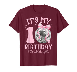 It's My 10th Birthday Girl Double Digits Bow Disco Ball T-Shirt