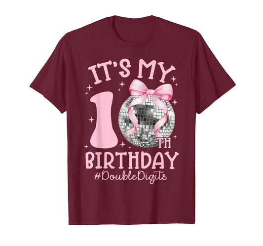 It's My 10th Birthday Girl Double Digits Bow Disco Ball T-Shirt