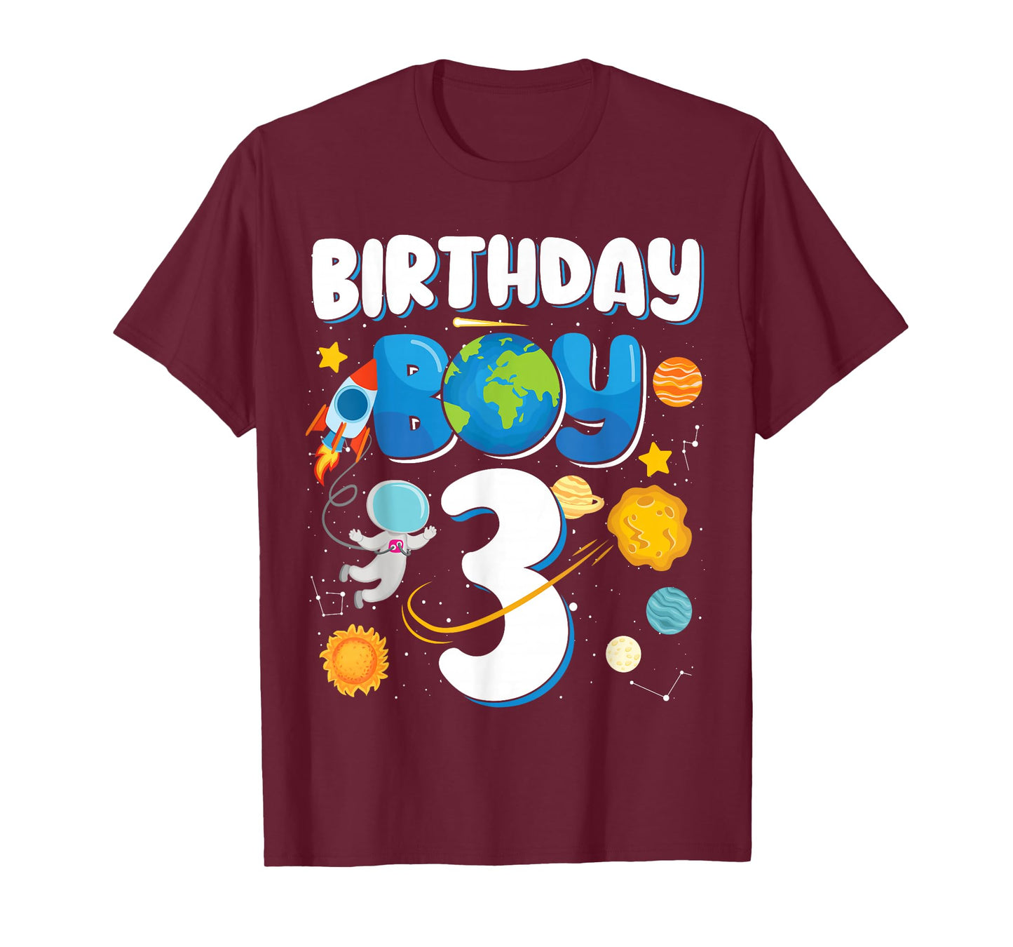Boys 3rd Birthday Astronaut Space Planets Four Years Old T-Shirt