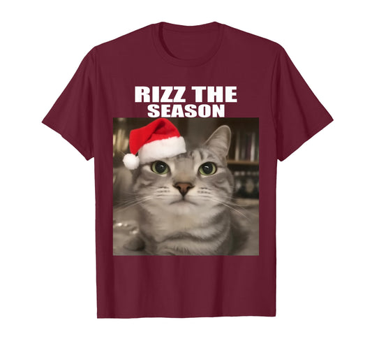 Rizz The Season Funny Christmas Pajamas Cat Meme Brainrot T-Shirt
