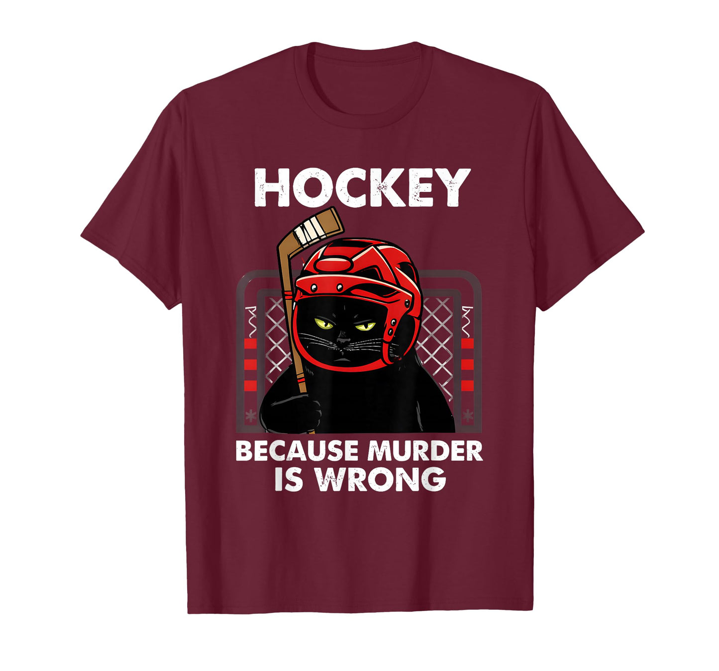 Hockey Because Murder is Wrong Funny Black Cat Goalie Art T-Shirt