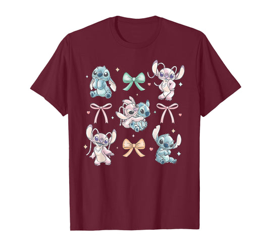 Disney Stitch & Angel Coquette Style Bows Valentine's Day T-Shirt