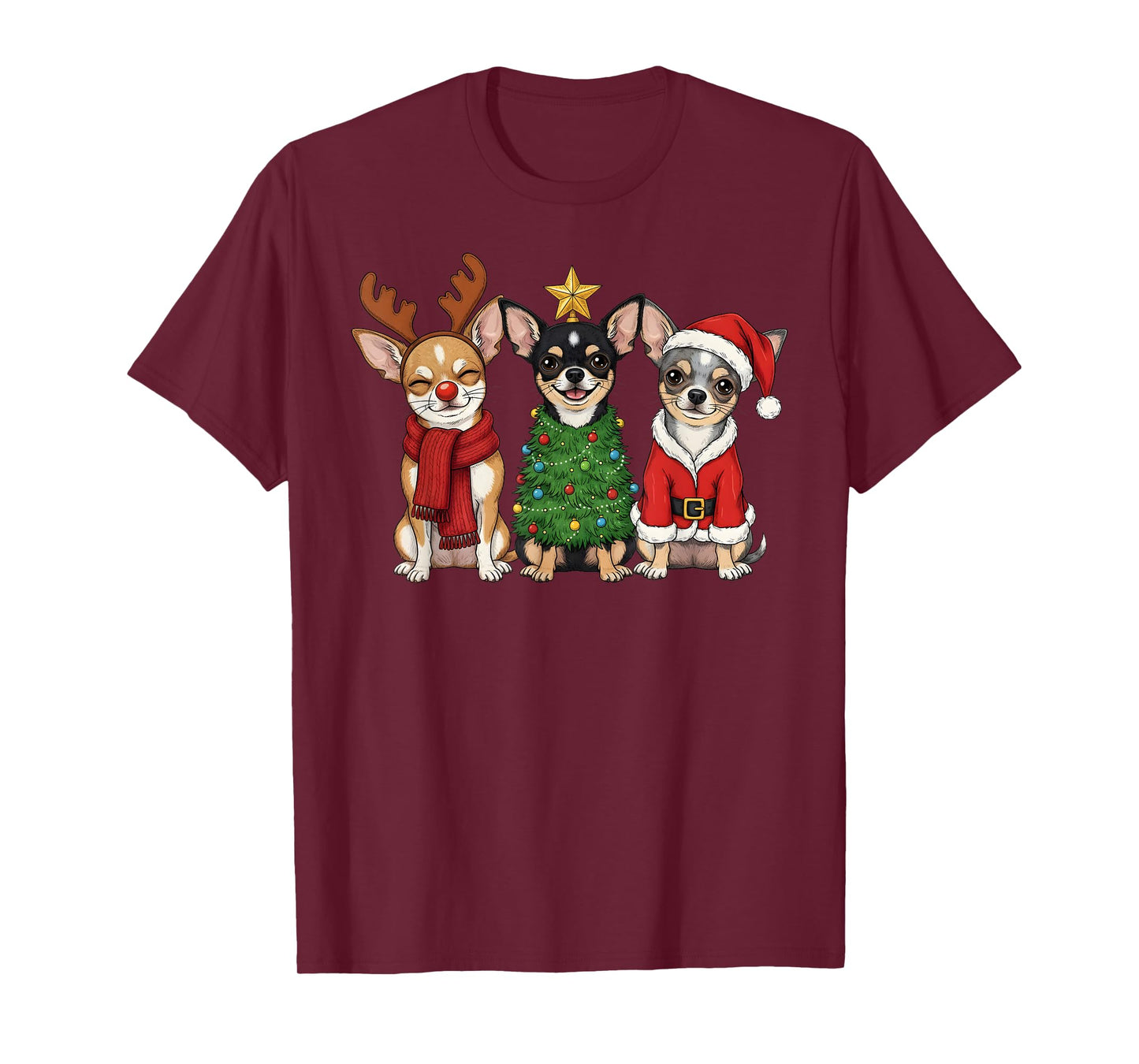 Retro Christmas Chihuahua Santa Reindeer Dog Lover T-Shirt