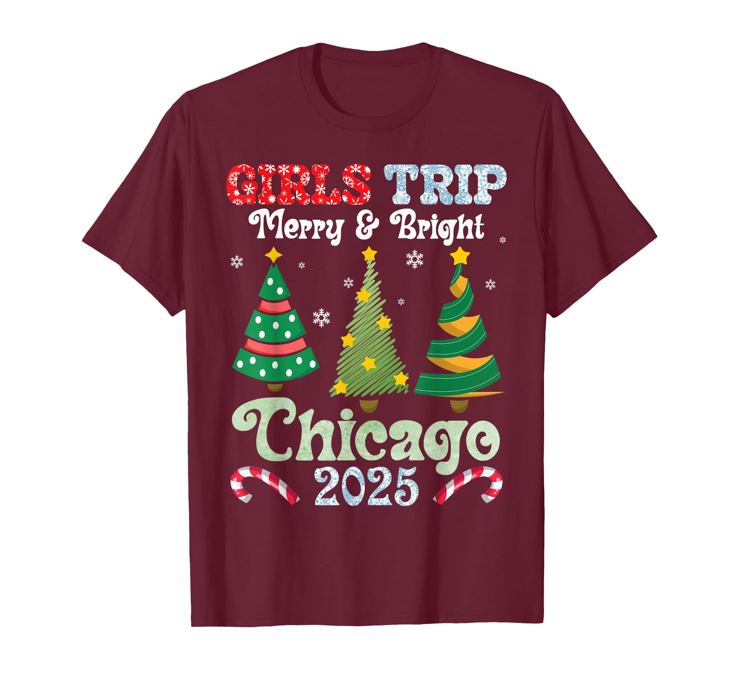 Girls Trip Merry Bright Christmas in Chicago Vacation 2025 T-Shirt