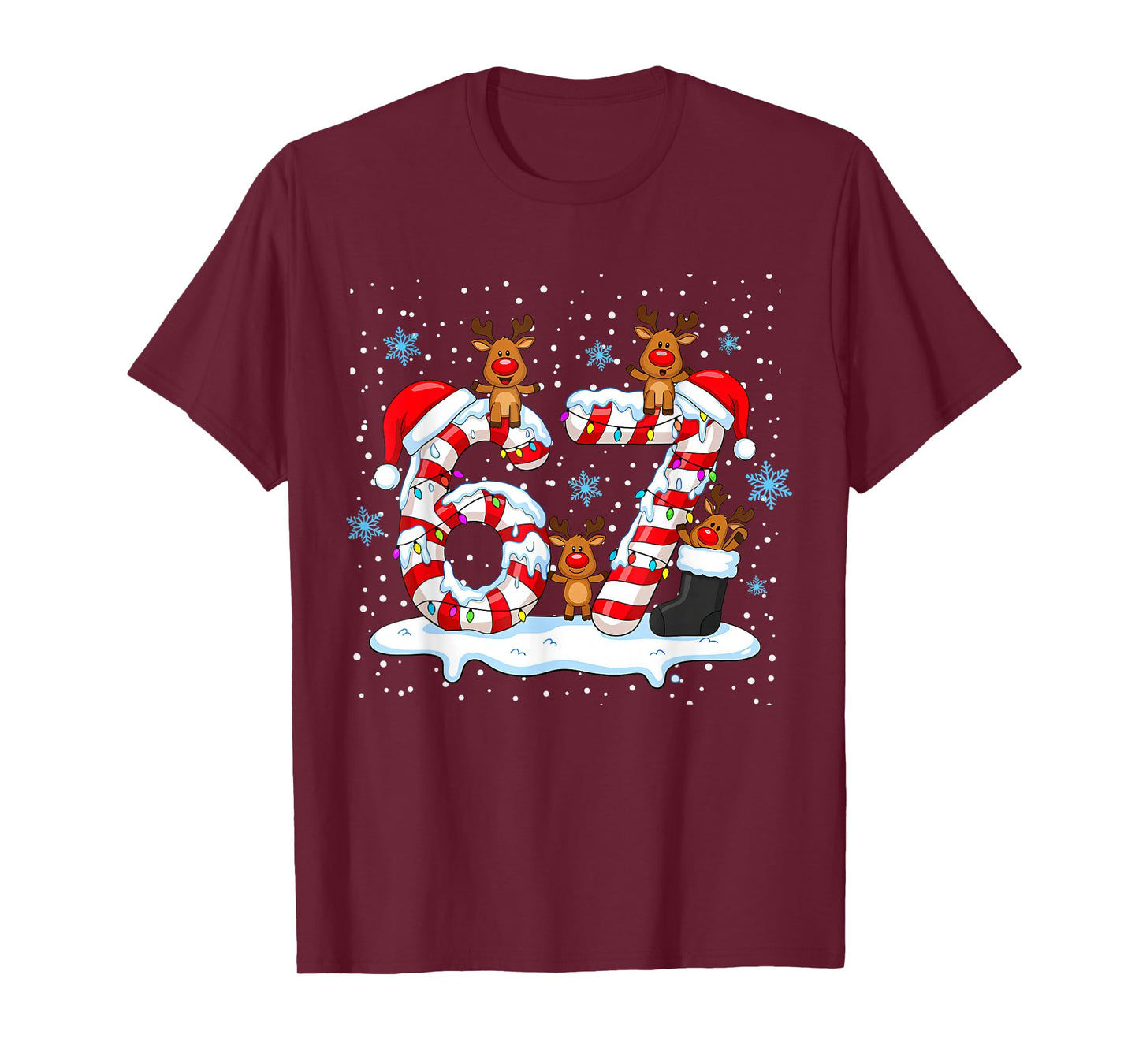Funny Six Seven 67 Meme 6 7 Christmas Santa Hand Boys Teens T-Shirt