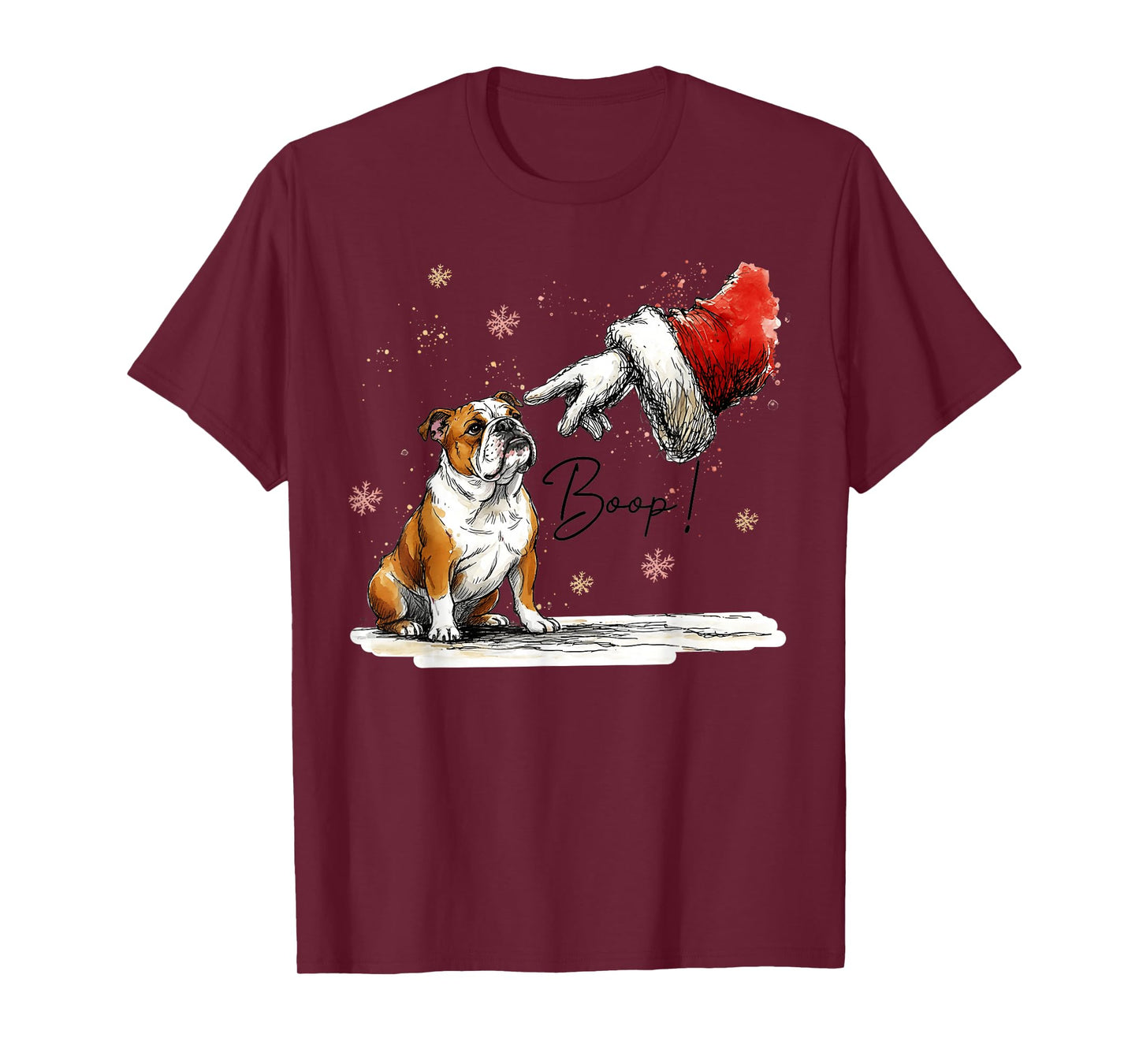 English Bulldog and Santa Hand Retro Christmas Boop Holiday T-Shirt