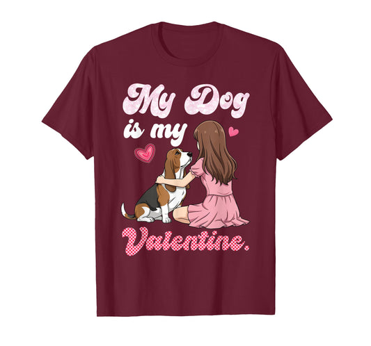 Cute Girl with My Dog is My Valentine Basset Hound Mom Mama T-Shirt