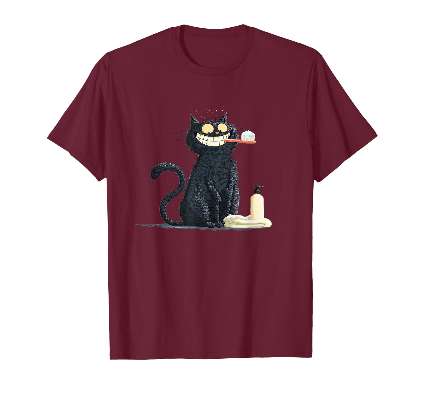 Big Smiling Cat with Toothbrush for Teeth Brushing Lovers T-Shirt
