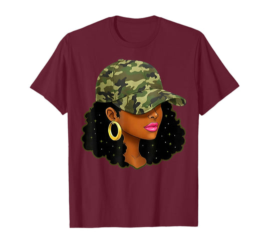 Queen Black Woman with Camo Cap Locs African American T-Shirt