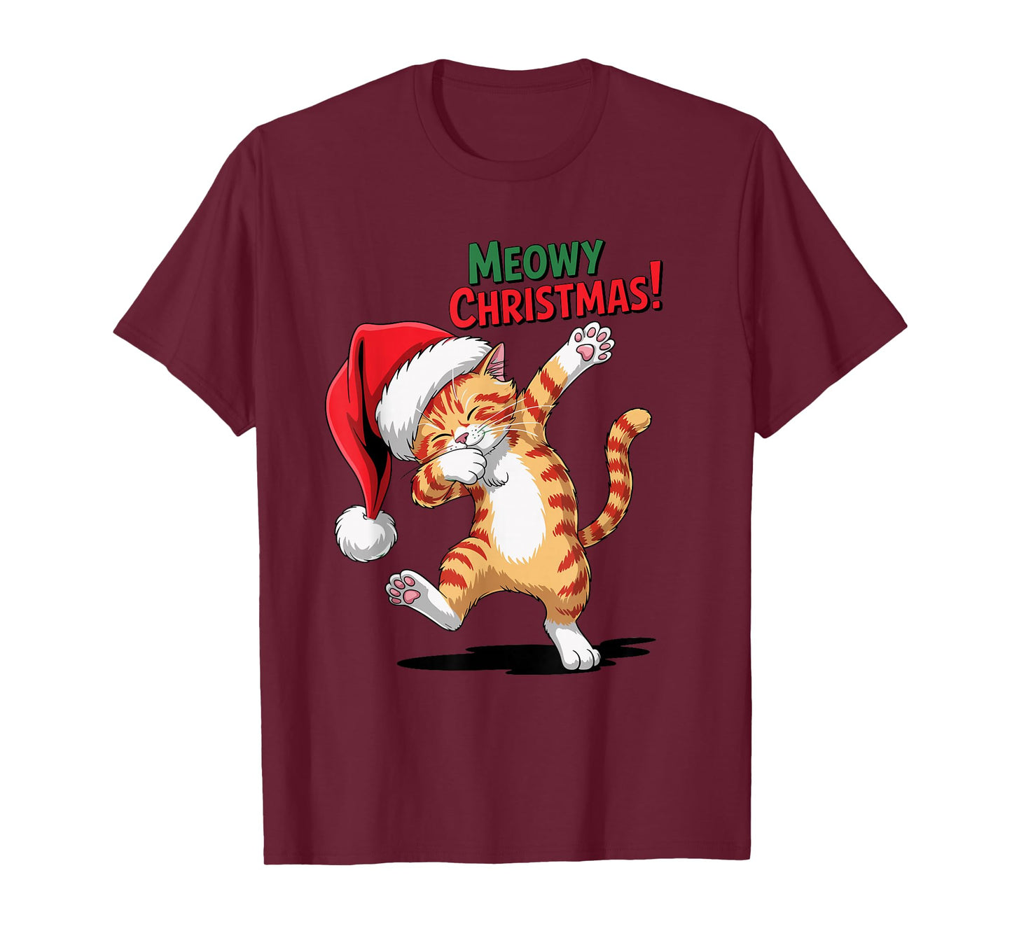 Meowy Christmas Cat Dabbing in Santha Hat Xmas Funny T-Shirt