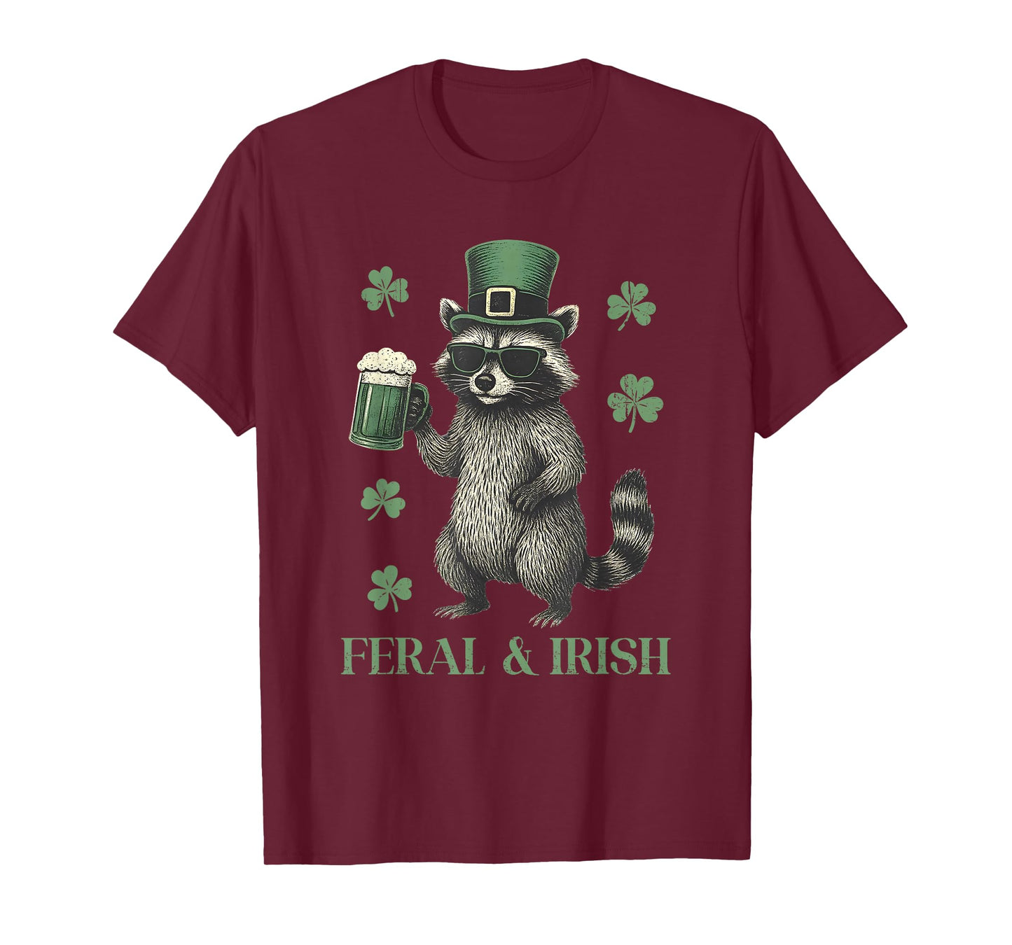 Feral Raccoon & Shamrock St Patrick's Day, Funny Shenanigans T-Shirt