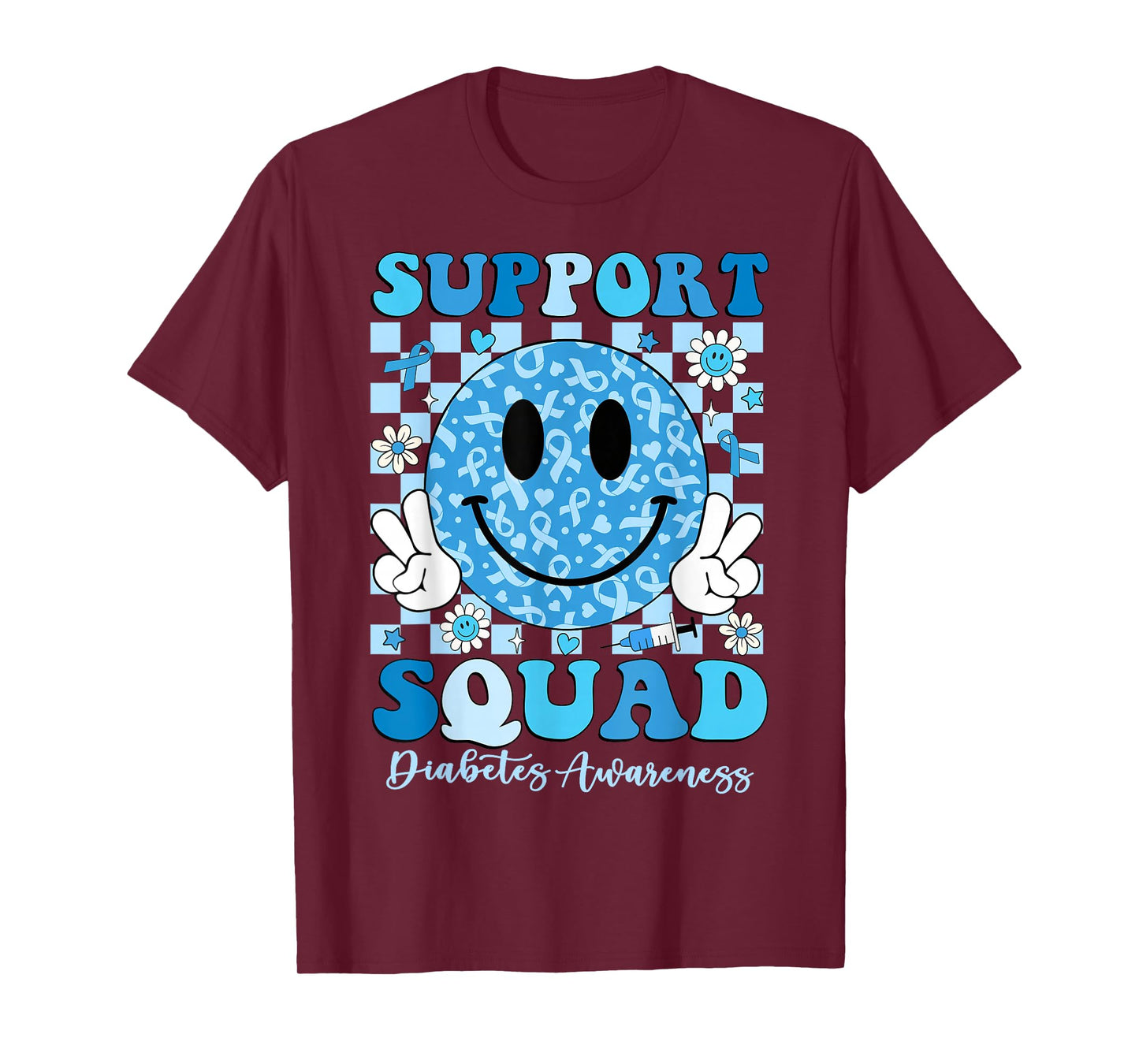 Support Squad Diabetes Awareness Shirt Blue Smile T1D Type 1 T-Shirt