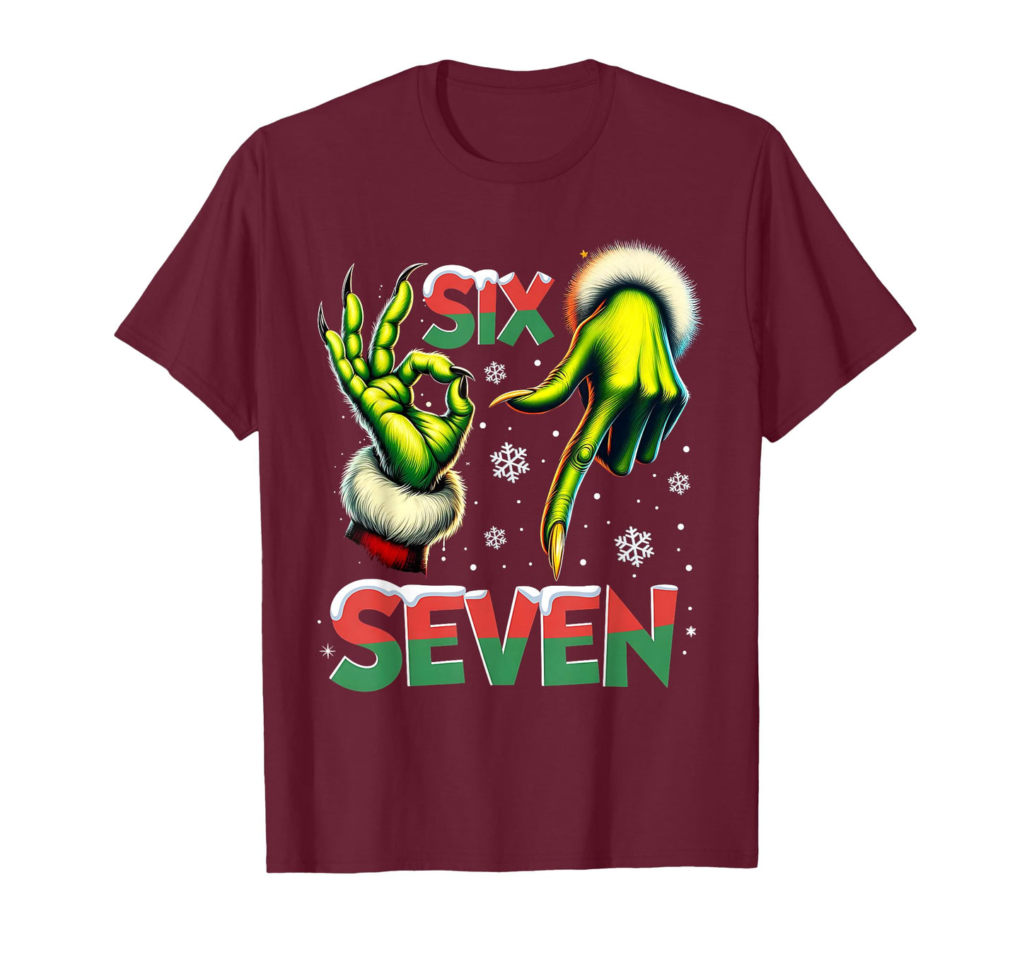 Six Seven Funny Green Hand Christmas Parody T-Shirt