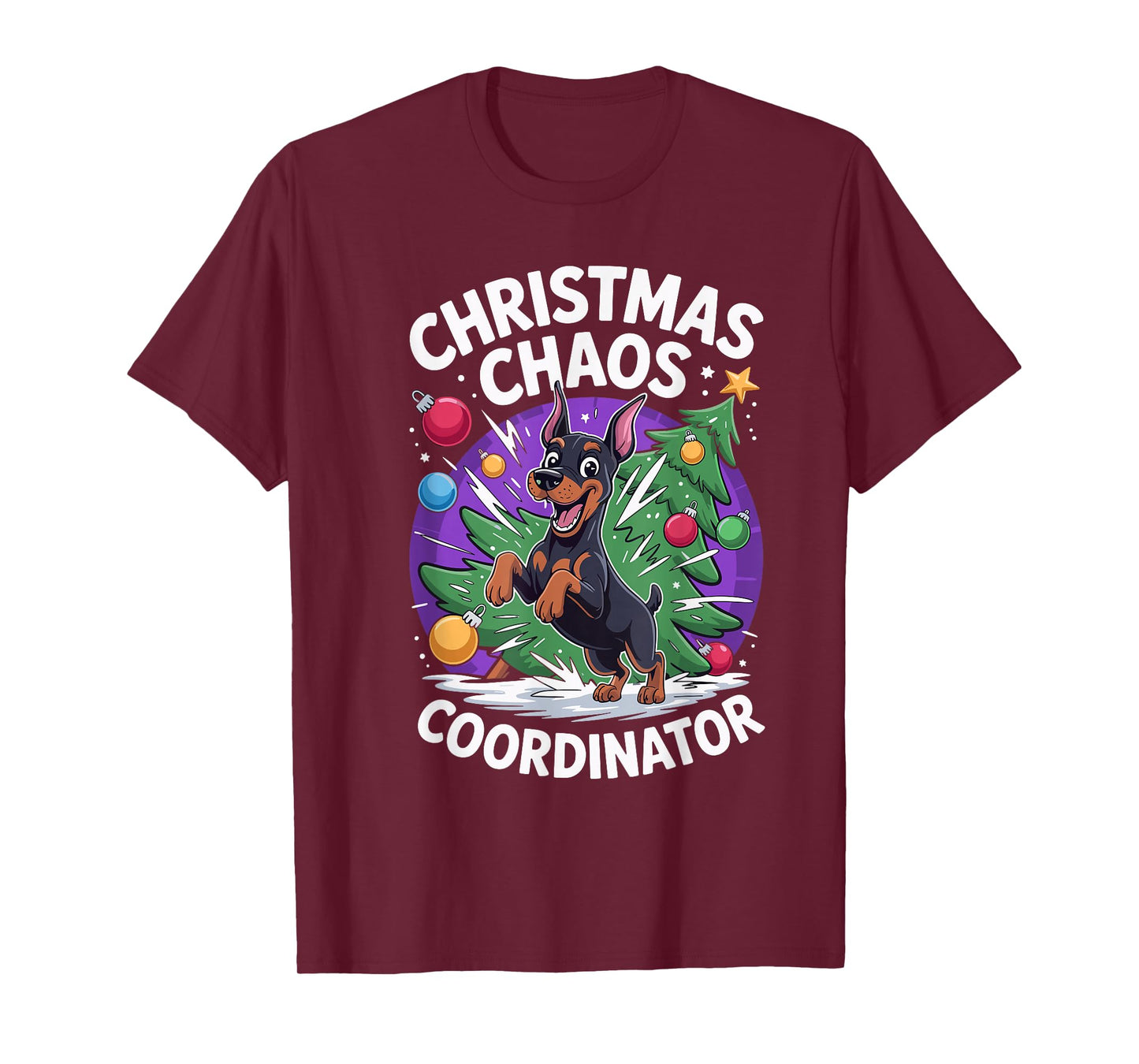 Christmas Chaos Coordinator Puppy Funny Doberman Pinscher T-Shirt