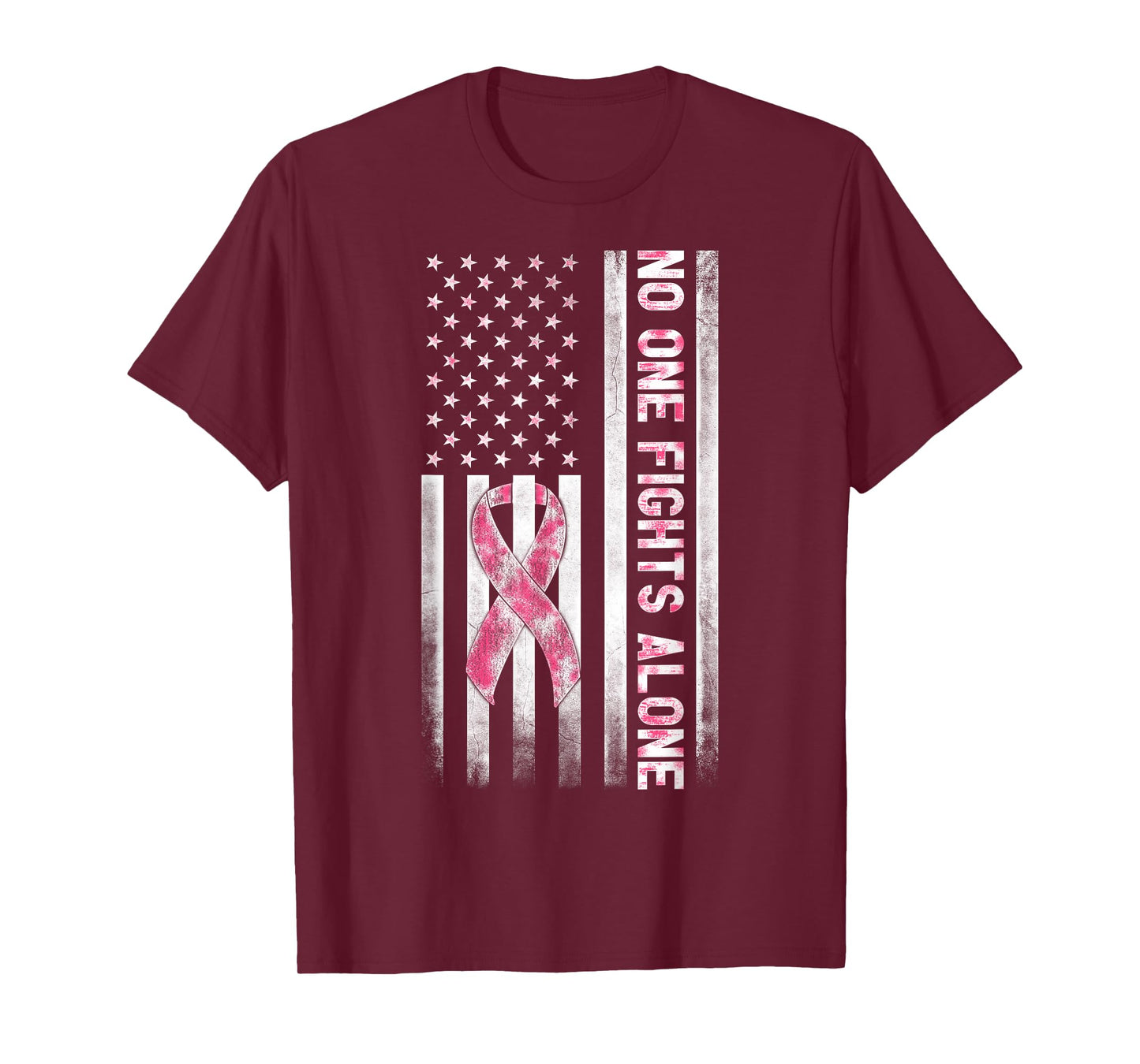 Pink White Grunge Graphic USA Flag Breast Cancer Awareness T-Shirt