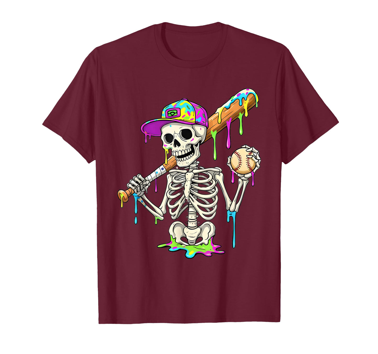 Skeleton Baseball Drip Boys Ice Cream Drip Youth Baseball T-Shirt