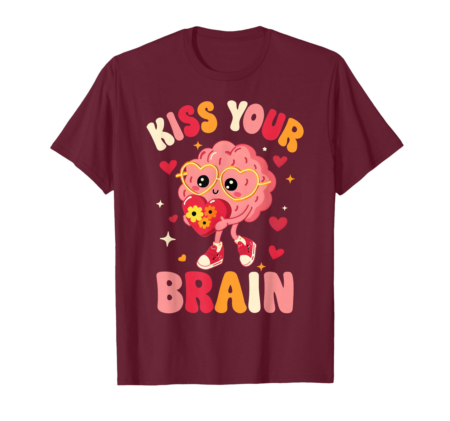 Valentine Kiss Your Brain Retro Teacher Squad Heart Kid T-Shirt