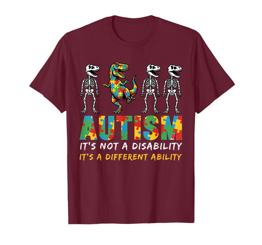 Autism Awerness Skeleton Dinosaur Autistic Kids Awareness T-Shirt