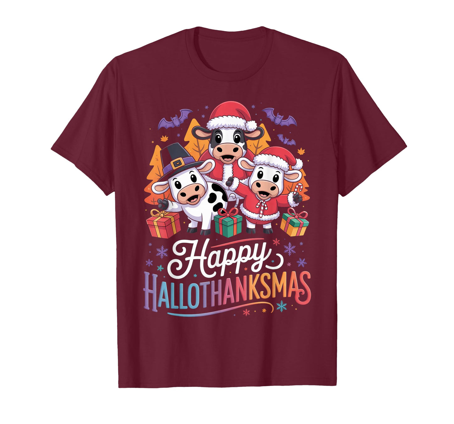 Happy HalloThanksMas Cows Gifts for Farmer T-Shirt