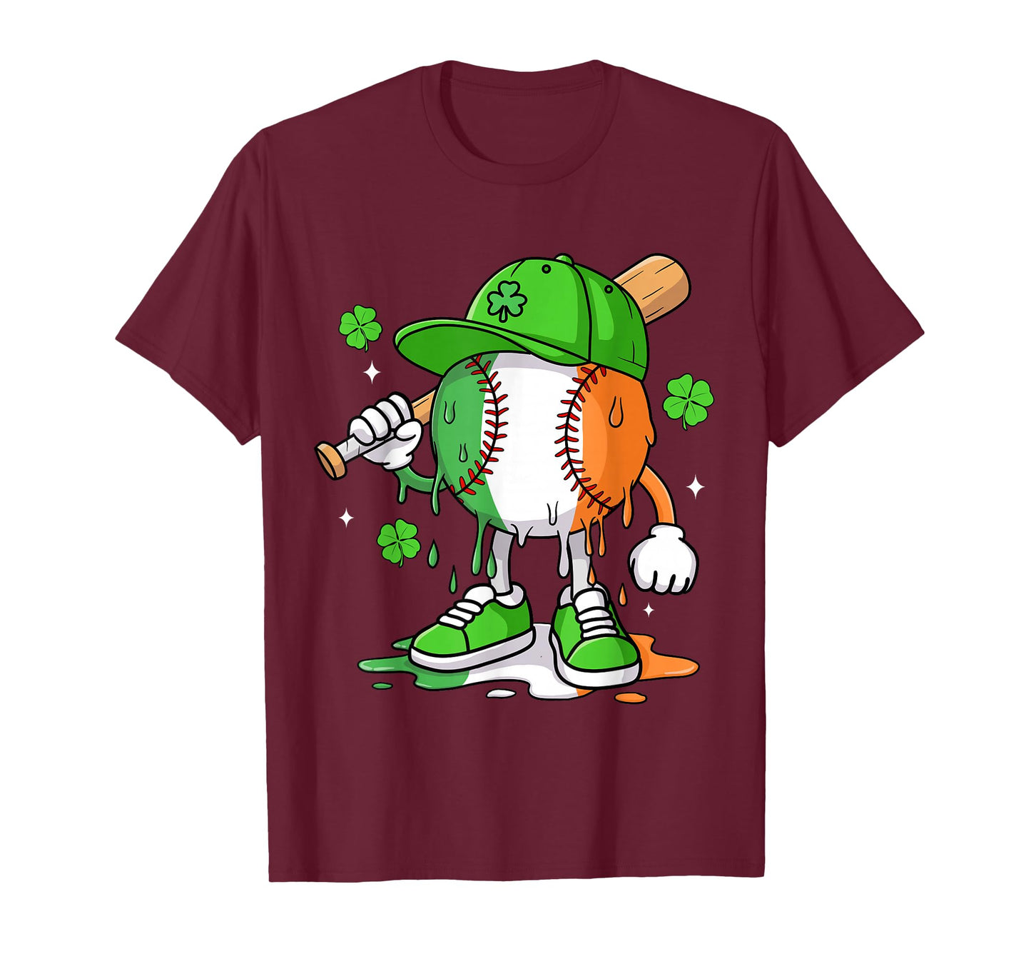 Boys St Patricks Day Irish Flag Kids Baseball Ice Cream Drip T-Shirt