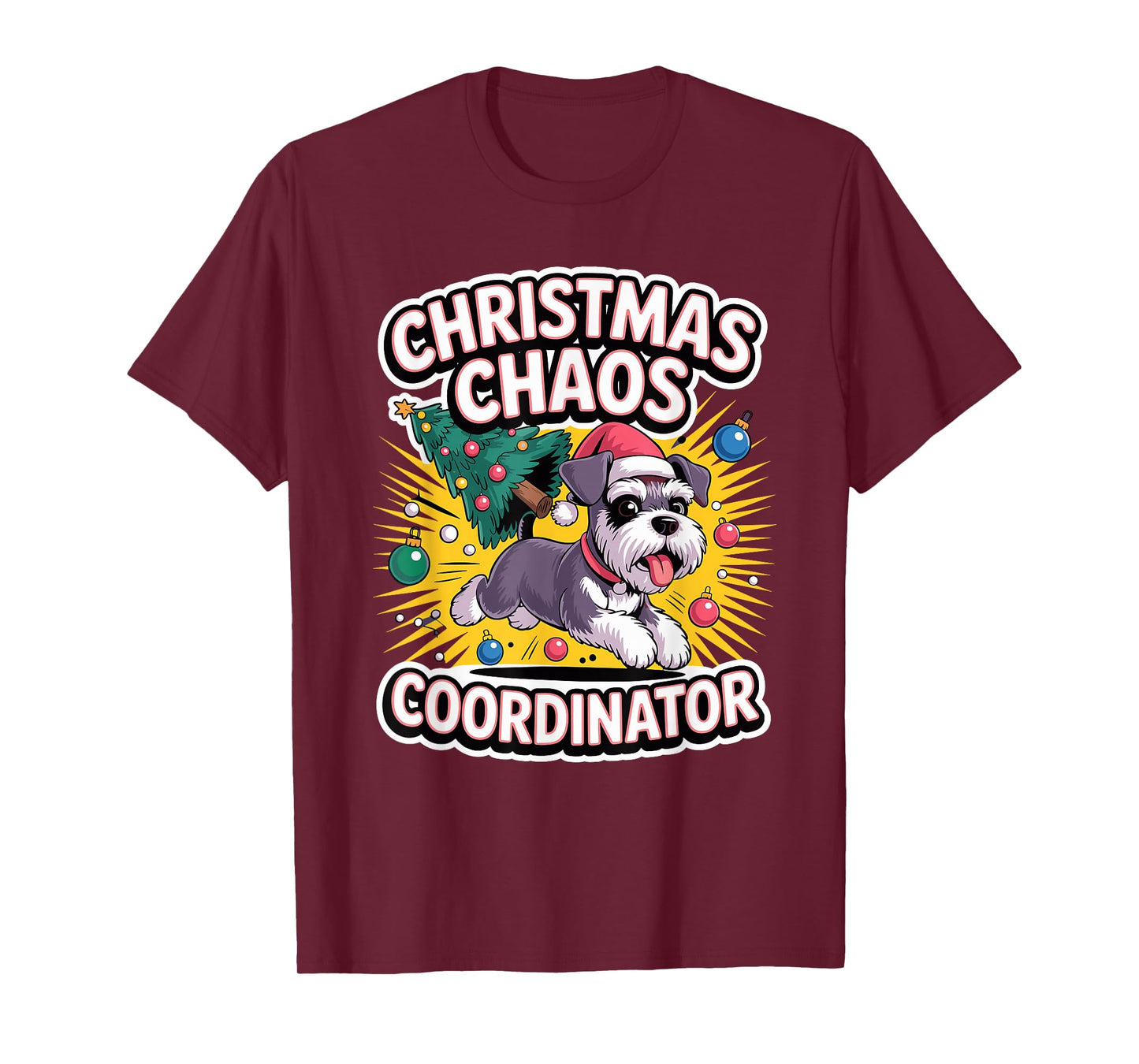 Christmas Chaos Coordinator Puppy Funny Mini Schnauzer T-Shirt