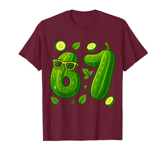 67 Meme Pickle Funny Six Seven Cucumber 6 7 Gen Alpha Slang T-Shirt