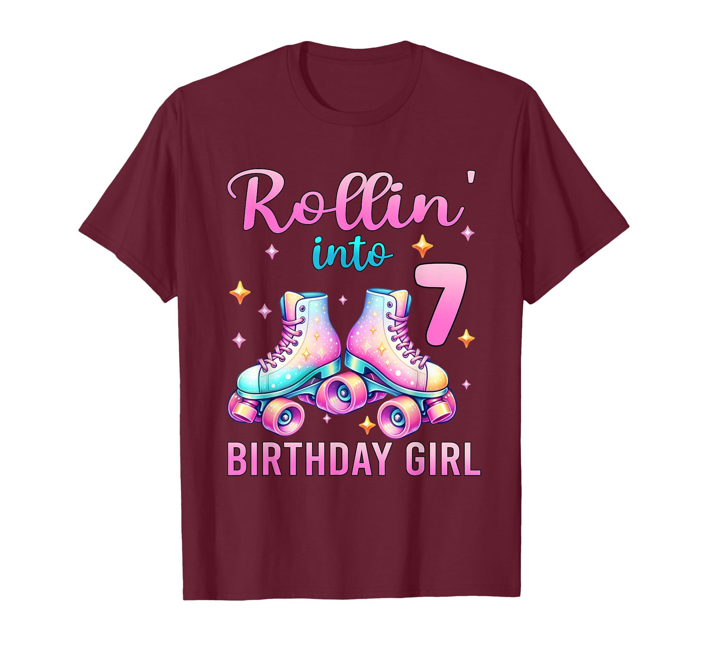 Rollin' Into 7 Roller Skate 7th Birthday Girl Roller Skating T-Shirt