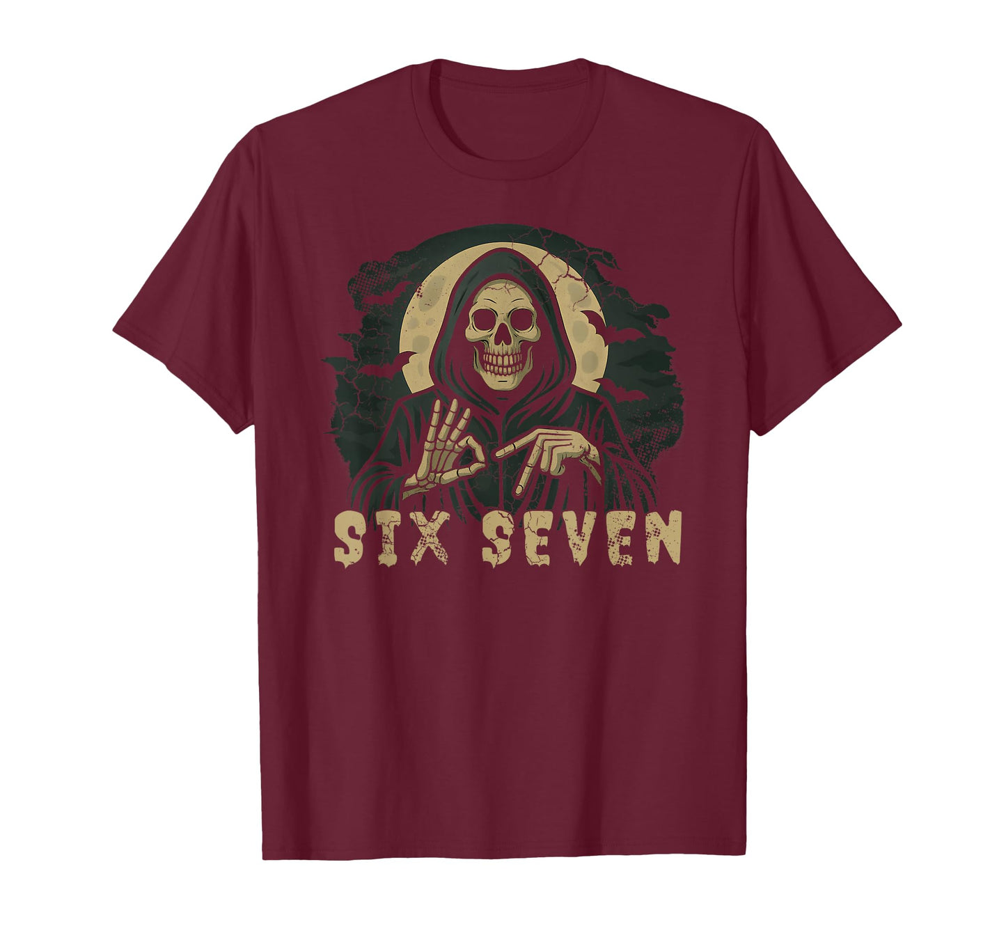 Six Seven 67 Grim Reaper Halloween Skeleton Hand Sign T-Shirt