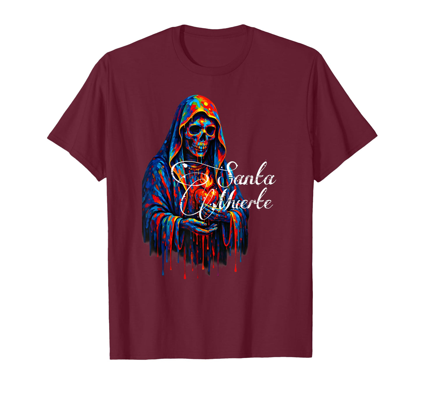 Santa Muerte Sacred Heart Skeleton Rainbow Cloak Art T-Shirt