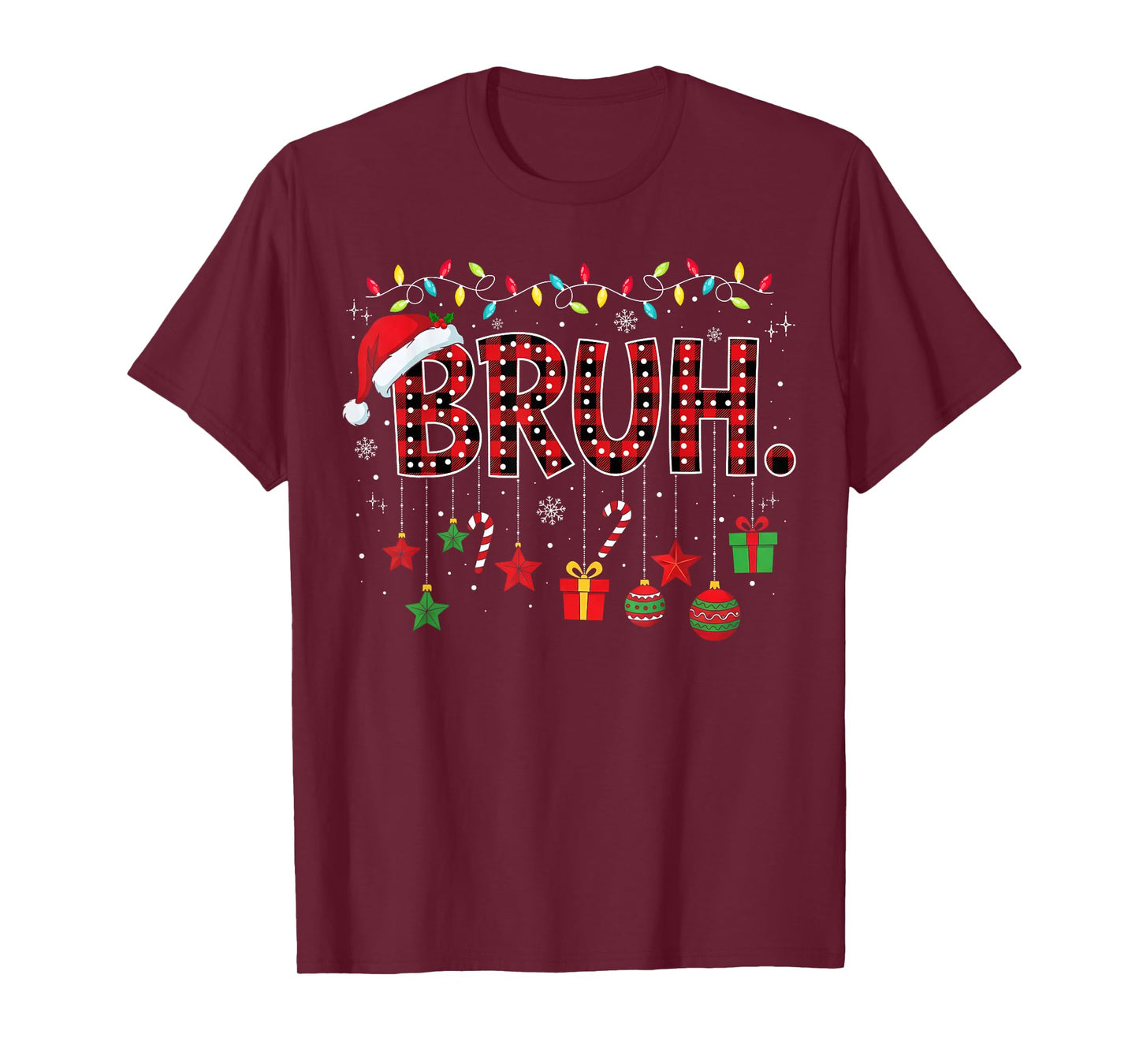 Bruh Funny Christmas Red Plaid Teens Boys Kids Xmas Pajamas T-Shirt