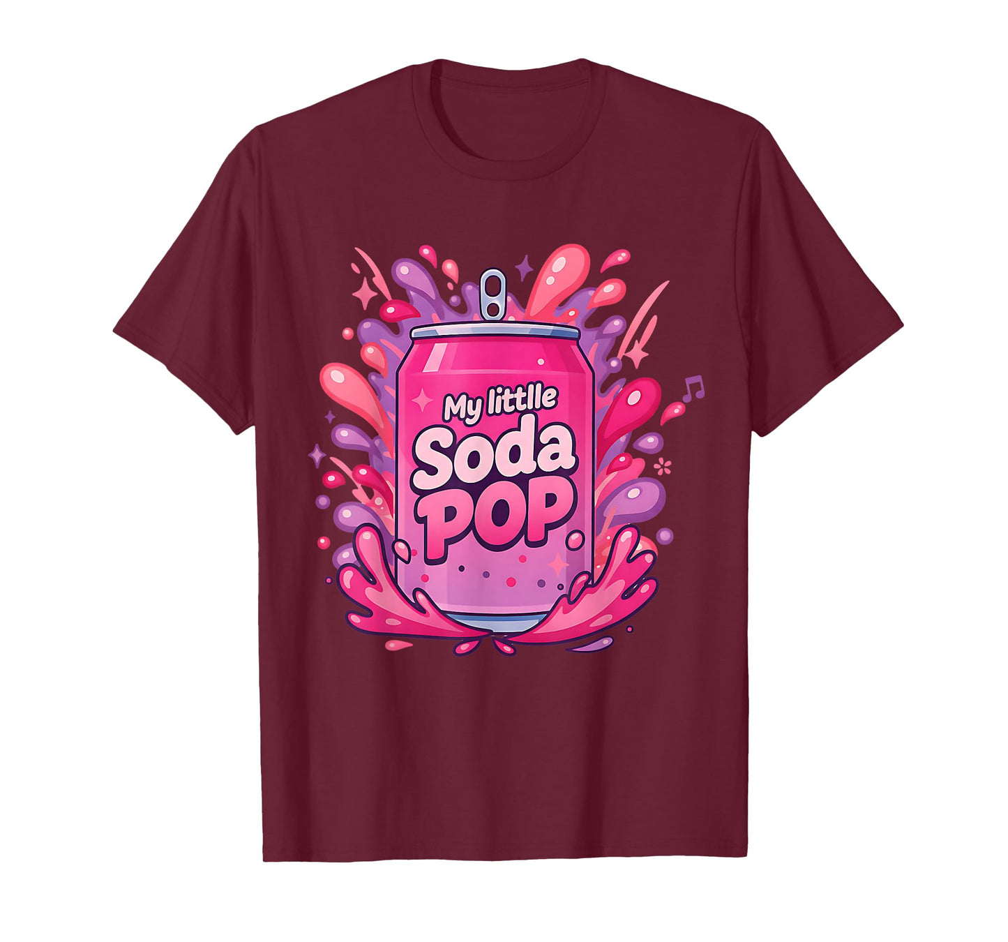Soda Pop Cartoon Splash Cute Retro Beverage Pink and Purple T-Shirt