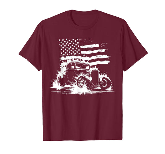 1932 Deuce Coupe Classic Front Corner Shot American Flag T-Shirt