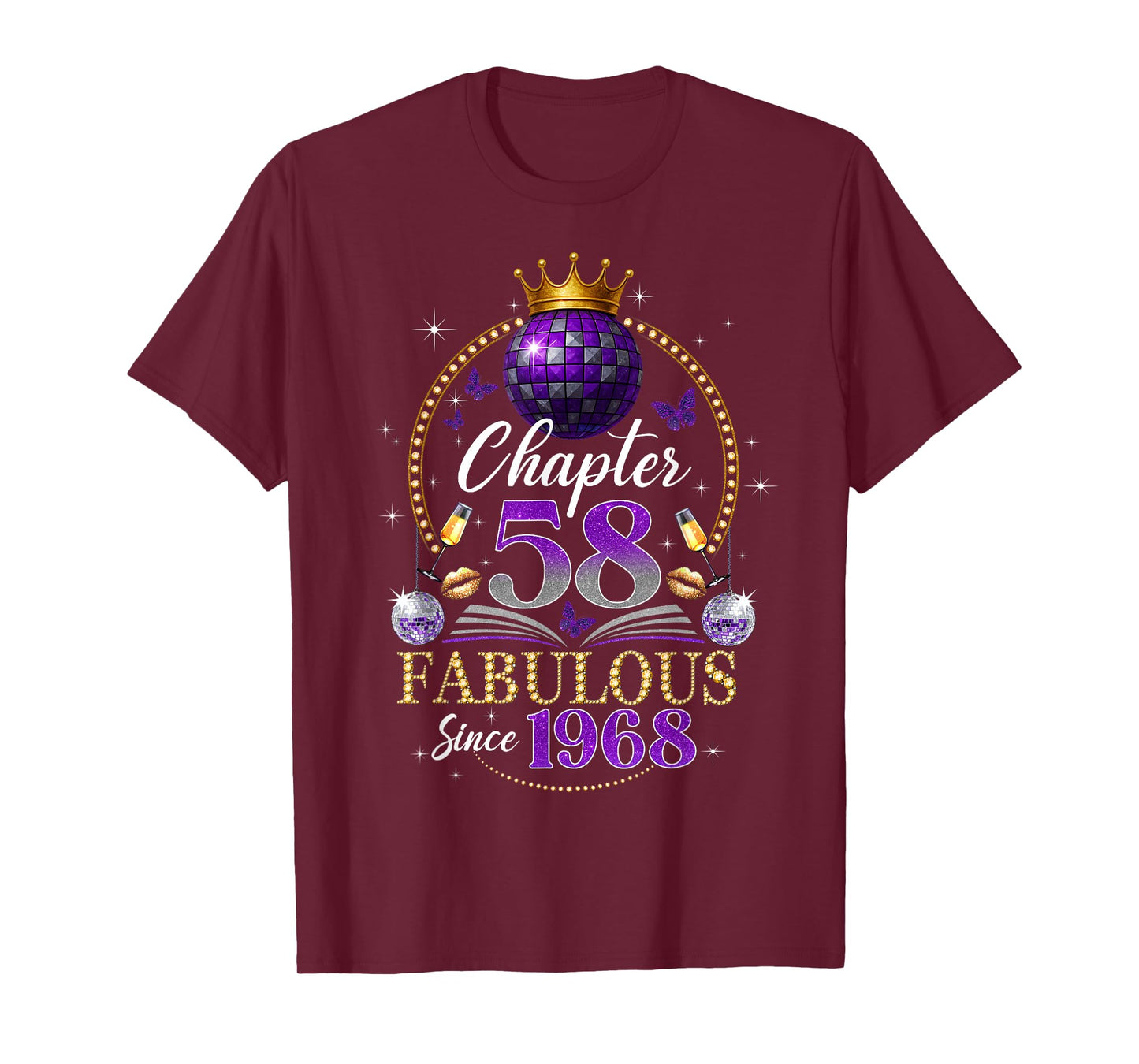 Chapter 58 Since 1968 Purple Disco Ball 58th Birthday Women T-Shirt